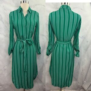 MAEVE by ANTHROPOLOGIE Button Dress Green Striped Martina Shirt Sz 2 Wing Collar